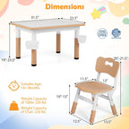 Costzon Kids Table and 4 Chairs, Height Adjustable Toddler Desk Set w/Easy-to-Wipe Graffiti Desktop & 2 Storage Basket for Home, Classroom, Daycare, Playroom, Art Study Table Set (Natural, 5 PCS)