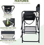 Tall Folding Director Chair 30.7" Seat Height Foldable Bar Stool for Makeup Artist Face Painting with Side Table Carry Bag and Cosmetic Bag Supports 250LBS