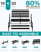 SERWALL Outdoor Bench, All Weather HDPE Outdoor Benches, 2-Person Armless Porch Bench with 600 lbs Weight Capacity, Patio Benches for Outdoors, Porch, Park and Dining, Black