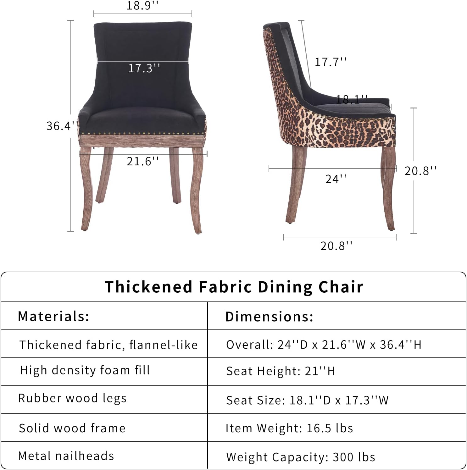ODUSE-DAILY Dining Chairs Set of 4, Kitchen & Dining Room Chairs, Leopord Fabric Upholstered Dinning Chairs, Sillas De Comedor, Nailhead Trim, Wood Legs (Leopord, 4 Pcs)