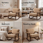 Nursery Rocking Chair, Compact Upholstered Rocker with Solid Wood Legs, Cozy Nursing Glider Chair for Mom, Small Space Chair for Nursery, Bedroom (Khaki)