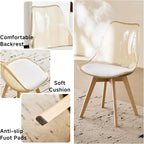 Dining Chairs Set of 4, Clear Acrylic Mid Century Modern Kitchen Chairs with Soft Padded and Wood Legs for Dinner Living Waiting Room Bedroom, Light Brown