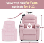 MCombo Bigger Kids Recliner for Ages 5+, Teens Recliner with iPad Stand, Child Reclining Chair with Cup Holders (Pink)