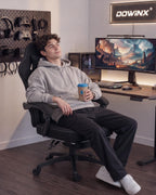 Dowinx Gaming Chair Breathable Fabric Game Chair with Gel Pad and Storage Bag, Comfortable Gamer Chair with Pocket Spring Cushion, Ergonomic Computer Chair with Footrest, Black