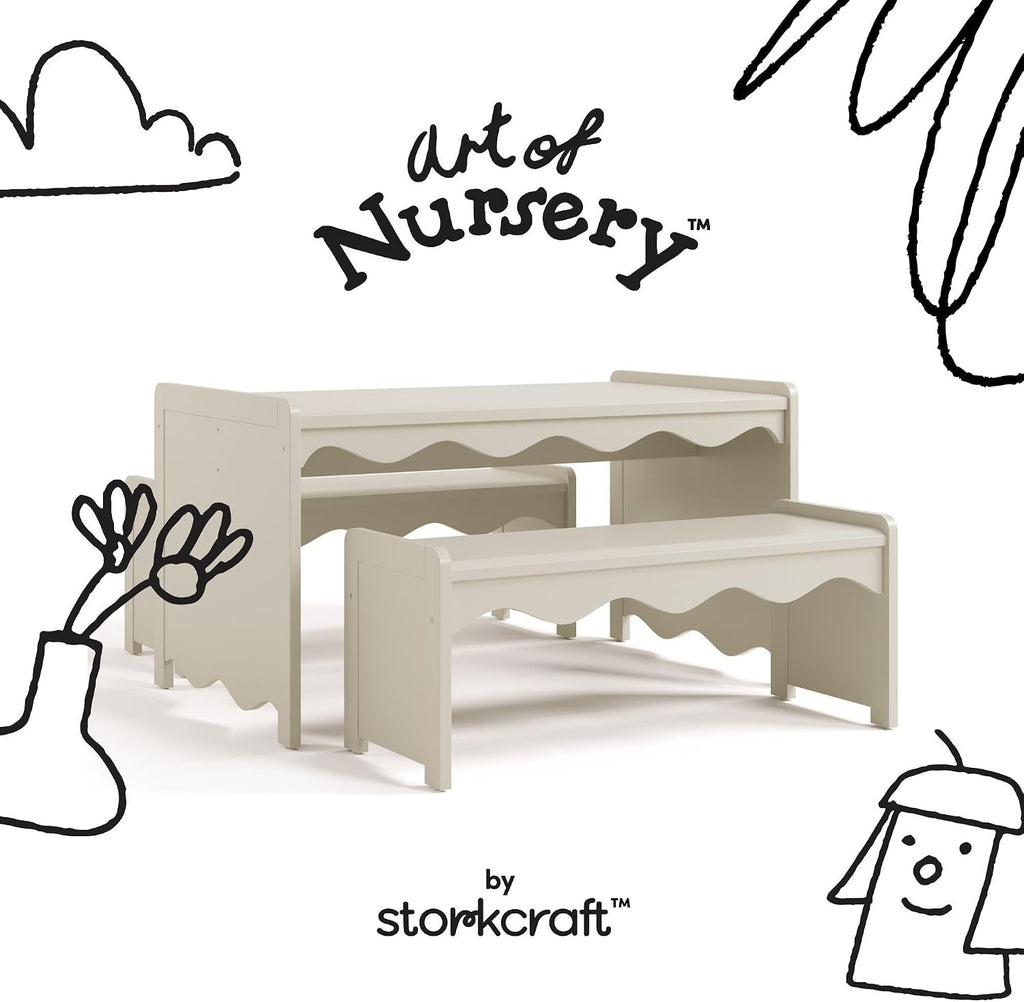 Storkcraft Casablanca Montessori Indoor Kids Table & Bench Set – Premium Kids Activity Table and Bench Set, Toddler Furniture for Crafts and Snack Time, Durable & Easy-to-Clean Surface (Frosted Oat)