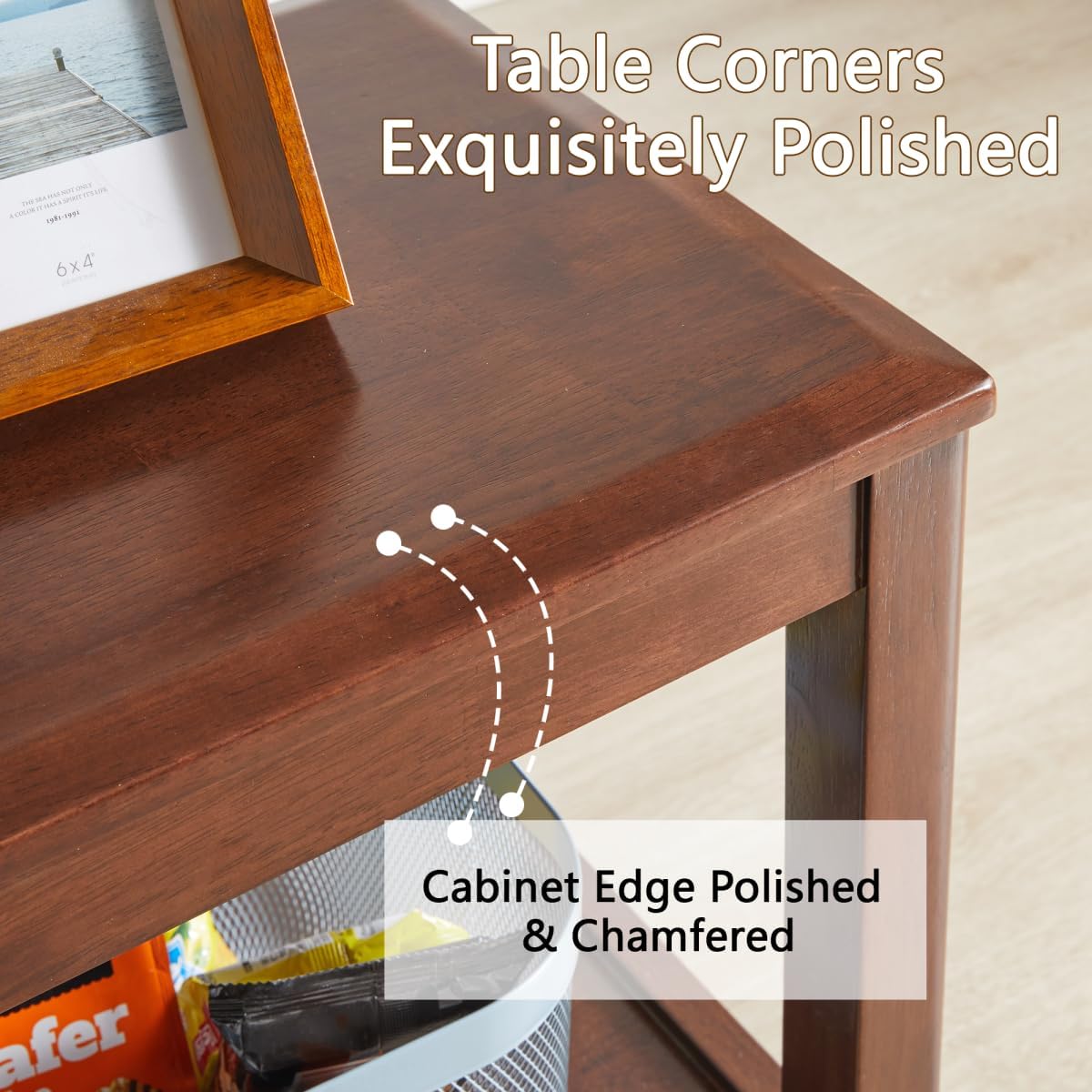 Solid Wood End Table with Storage Shelf, 2-Tier Rustic Side Table for Living Room, Walnut Rubber Wood Sofa Table, Small Space Nightstand or Indoor Plant Stand