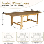 9-Piece Farmhouse Dining Table Set for 8, 59"-94" Extendable Kitchen Table & Upholstered Chairs, Solid Wooden Table with Woven Ratten Chair Living Room Restaurant - Natural/Natural