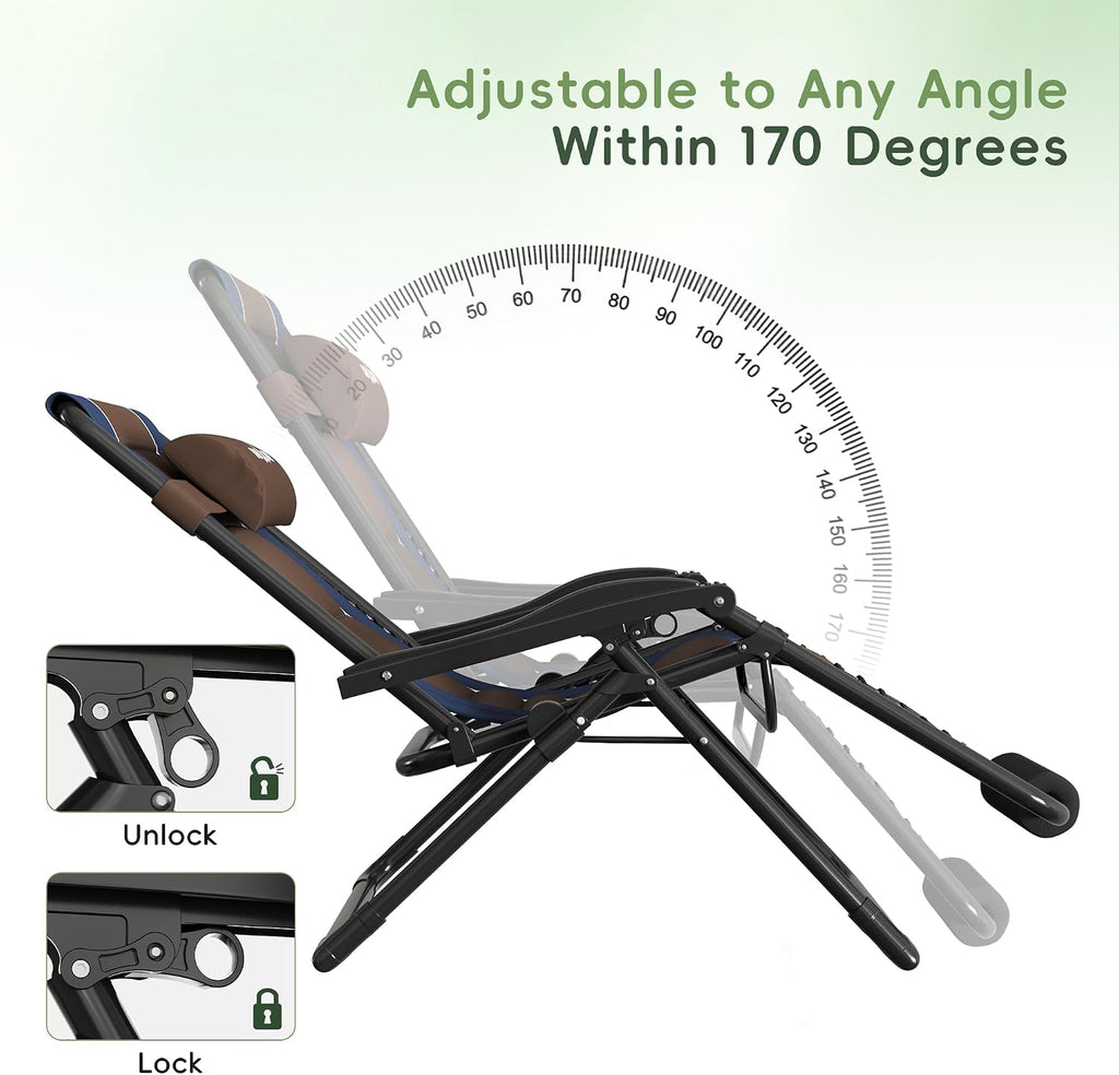 Amopatio XXL Padded Zero Gravity Chairs Set of 2 Foldable Zero Gravity Lounge Chair Outdoor Portable Reclining Chair with Removable Cup Holder/Headrest/Footrest