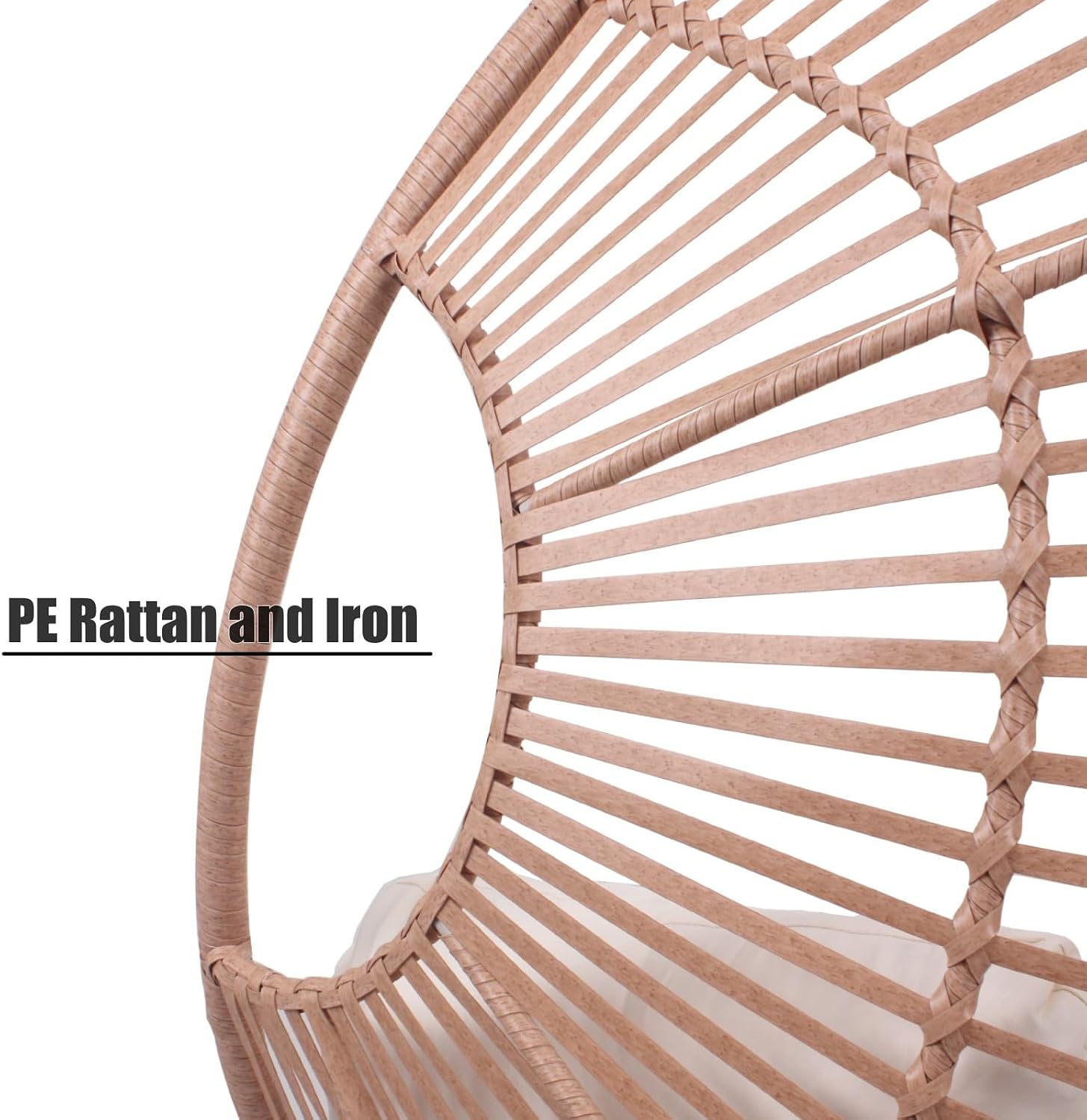 Wicker Egg Chair Outdoor Indoor, 400lbs Capacity, Plush Fabric, Removable Washable Cover Balcony Chairs(Natural)