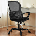 OLIXIS Home Office Chair, Mid Back Computer Ergonomic Mesh Desk with Large Seat, Executive Height Adjustable Swivel Task with Lumbar Support and Armrest, for Adults, Black