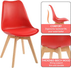 LSSBOUGHT Mid Century Modern Dining Chairs,Shell Lounge Plastic Side Chair with Soft Padded and Wooden Legs for Dining Room Living Room Bedroom Kitchen Set of 2 (red)