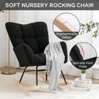 Modern Nursery Rocking Chair, Upholstered Glider Chair with High Backrest, Rocker Accent Armchair with Solid Wood Legs for Nursery Bedroom Living Room (Black Teddy)