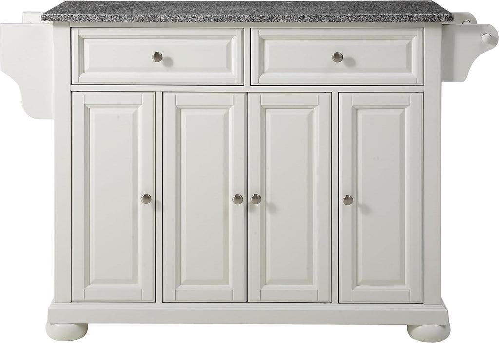 Crosley Furniture Alexandria Granite Top Rolling Kitchen Island Storage Cart, Microwave Stand, Spice Rack, White