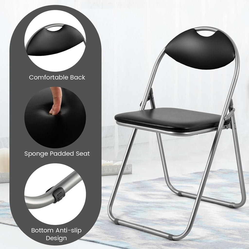 POWERSTONE Folding Chairs 2 Pack 300-Pound Capacity, Sturdy Metal Foldable Chairs, PU Leather Padded Folding Chairs Set of 2 Assembled for Meeting Room Classroom Restaurant and Patio