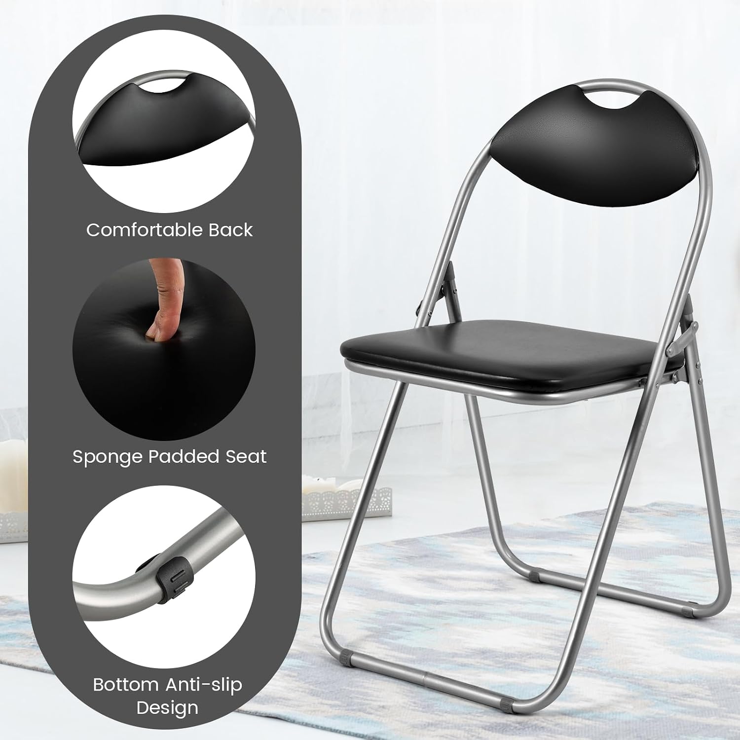 POWERSTONE Folding Chairs 2 Pack 300-Pound Capacity, Sturdy Metal Foldable Chairs, PU Leather Padded Folding Chairs Set of 2 Assembled for Meeting Room Classroom Restaurant and Patio