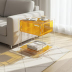 Acrylic Side Table for Living Room, Acrylic Nightstand for Bedroom, Sturdy Coffee Table Accent Furniture for Home, Apartment, Teens & Adults (Orange)