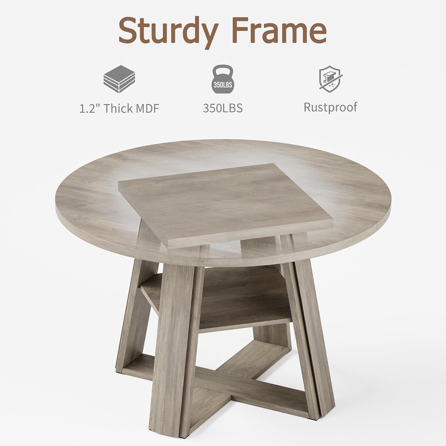 GarveeHome 43.3" Round Dining Table for 2-4 People, Circle Kitchen Table with Wooden Pedestal Base and Storage Shelf for Small Space Saving for Living Room, Apartment (Table Only)
