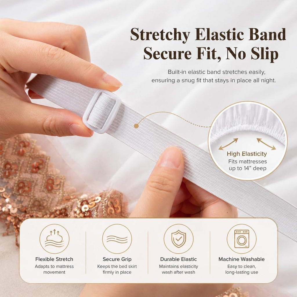 Wrap Around Ruffle Bed Skirt, Queen Size Beds Skirts, Bedskirt Elastic Dust Ruffled with Adjustable Belts, Tassel and Embroidered Bed Frame Cover (Tassel, 59"×79")