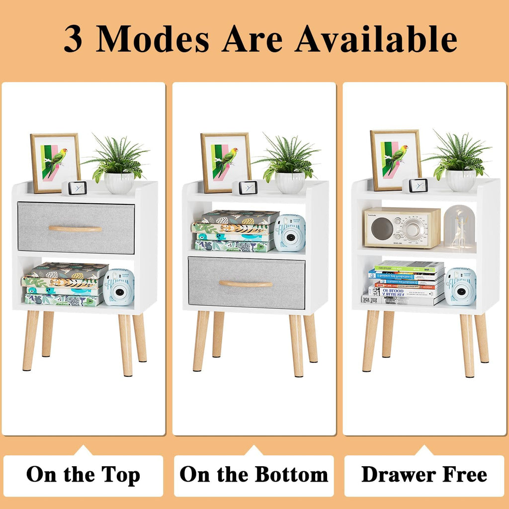 White Nightstand with Drawer, Small Wood Bedside Table, Kids Nightstand | Mid Century Modern Nightstand, Small Bedside Table for Bedroom, Kids Room & Small Spaces.