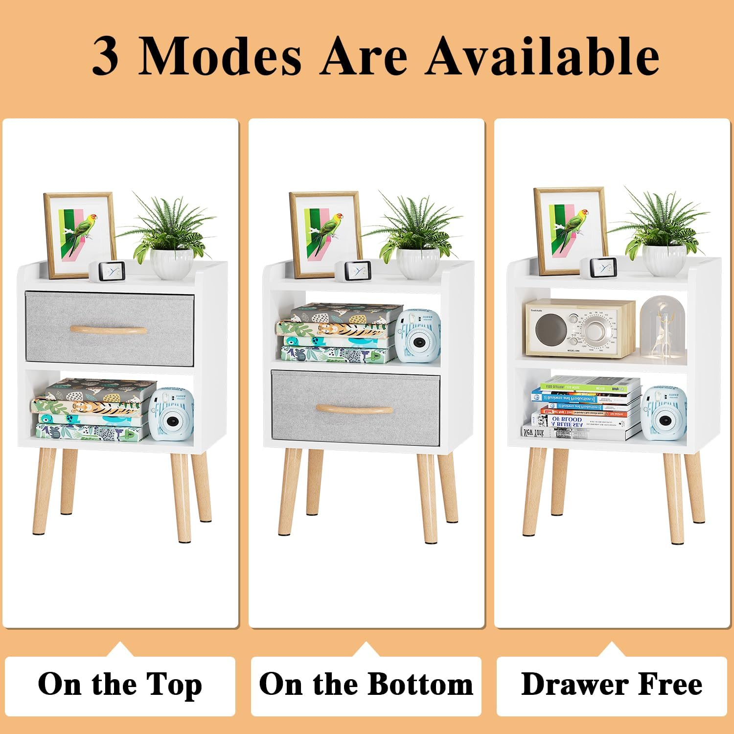 White Nightstand with Drawer, Small Wood Bedside Table, Kids Nightstand | Mid Century Modern Nightstand, Small Bedside Table for Bedroom, Kids Room & Small Spaces.