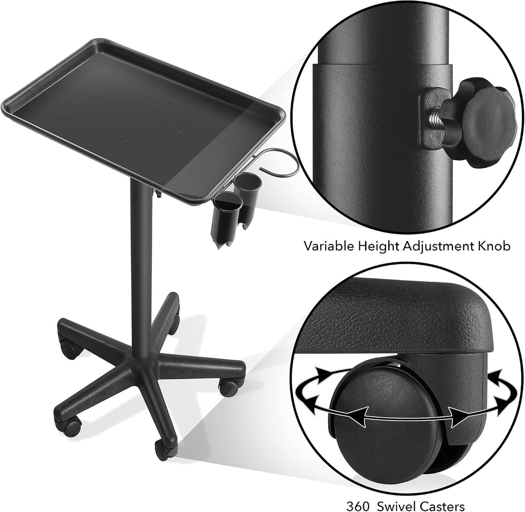 Saloniture Aluminum Salon Instrument Tray with Caddy, Heavy-Duty Rolling Base