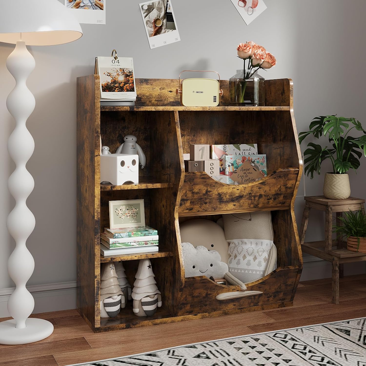 5-Cube Toy & Book Shelf with Storage Bins - Kids Organizer for Playroom, Bedroom, and School Classroom