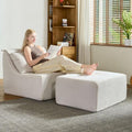 61 Inch Chaise Lounge Chair Indoor with Ottoman, Corduroy Upholstered Boneless Chaise with Back Pillow, Modern Deep Seat Sleeper Chair for Living Room Bedroom, No Assembly