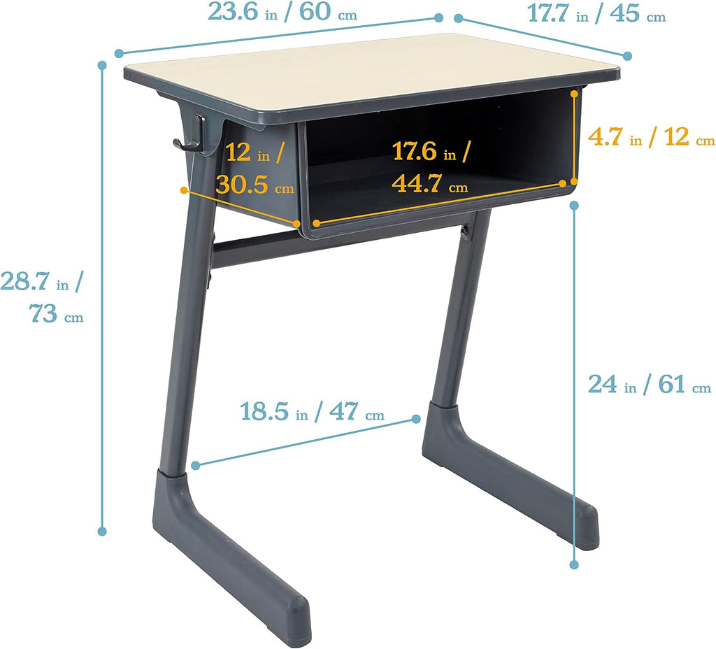 ECR4Kids Cave Open Front Desk with Plastic Book Box, Classroom Furniture, Maple/Black