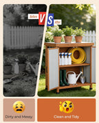 Outdoor Storage Cabinet, 31.5"×17.7"×33.3" in Wood Garden Tool Shed with Rustproof Metal Top, Potting Bench for Patio, Backyard, Pool & Garage, Organizer with Shelves