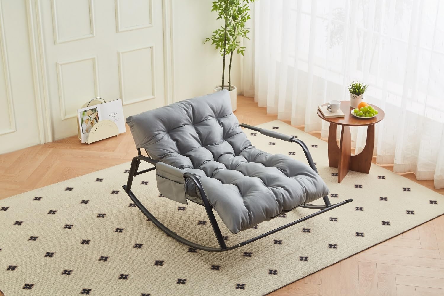 Extra Wide Upholstered Glider Rocking Recliner Chair, Modern Accent Chair with Technical Leather & Boucle Fabric for Living Room, Nursery & Bedroom