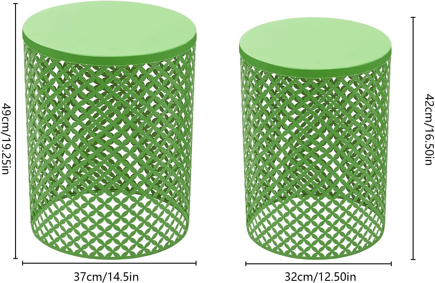 Xuthusman 2 Pack Outdoor Side Table,Metal Frame Accent Table Modern End Table Set Nesting Side Tables for Patio Balcony Garden Living Room Bedroom Indoor Outdoor Use（Green）