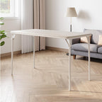 GAOMON Folding Table 4 Foot with Upholstered PU Leather Tabletop, Heavy Duty Metal Legs, Collapsible Design & Shelf Bracket, No Assembly Required, Indoor Outdoor Use, Beige