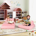 Costzon 8 Pcs Modular Kids Play Couch, Toddler Sectional Sofa Chair, Convertible Baby Pink Sofa & Floor Cushion, Bedroom & Playroom Furniture for Building Fort Gift for Boys Girls 3+ (Pink)