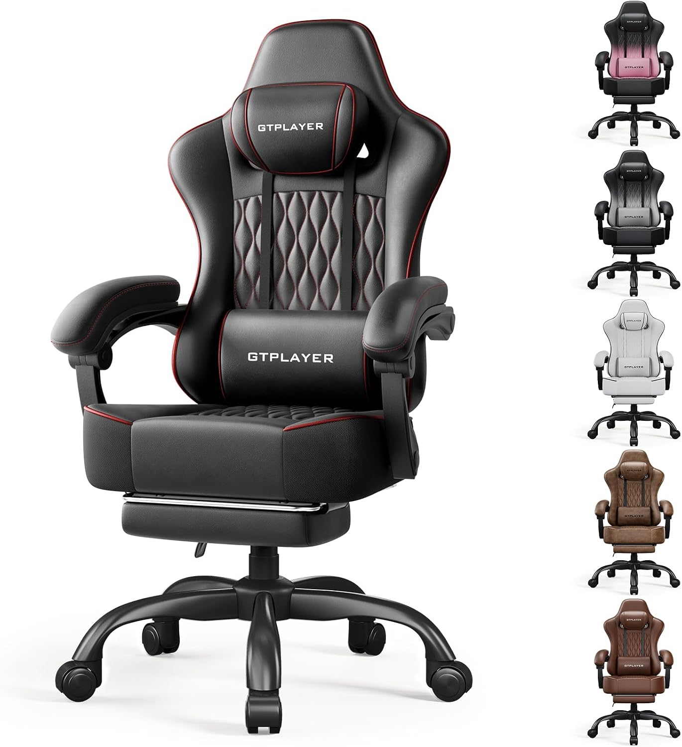 GTPLAYER Gaming Chair, 𝐁𝐢𝐠 𝐚𝐧𝐝 𝐓𝐚𝐥𝐥 Gaming Chair for Adults, 𝐖𝐢𝐝𝐞 𝐒𝐞𝐚𝐭 Computer Game Chairs with 𝐓𝐡𝐢𝐜𝐤 𝐏𝐨𝐜𝐤𝐞𝐭 𝐒𝐩𝐫𝐢𝐧𝐠 𝐂𝐮𝐬𝐡𝐢𝐨𝐧 & Footrest,Black & Red