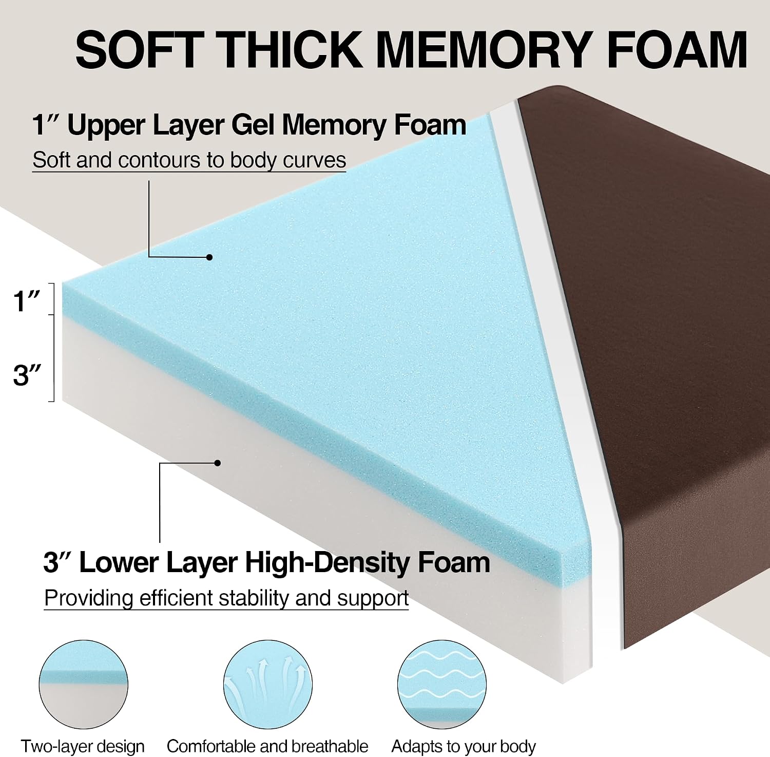 Tromlycs Chair Seat Cushions for Recliners Gel Memory Foam Extra Large Chair Cushions for Seniors 18 x 18 x 4 Inch Brown