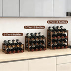 Wine Rack 16-Bottle Capacity, Space-Saving Countertop Wine Storage Organizer – Sturdy Bamboo Wine Holder for Kitchen, Bar,Cabinets & Pantry, Easy Access & Clutter-Free Organization(4-Tiers)