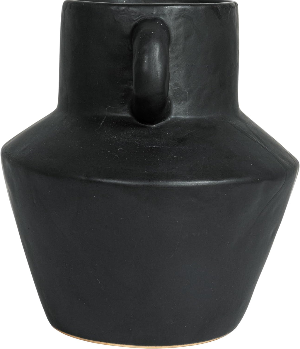 Bloomingville Round Stoneware Vase with Reactive Glaze Finish and Vertical Handles, Black