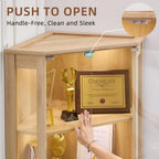 LELELINKY Farmhouse Corner Display Cabinet with Glass Doors, Corner Curio Cabinet with 3-Color LED Motion-Sensor Light, Reinforced Base, Natural
