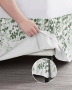 Bed Skirts Queen Size 18 Inch Tailored Drop Sage Green Leaves Wrap Around Bed Skirt with Split Corners Hotel Quality Bedskirt Farmhouses Leaf Branches Dust Ruffle for Queen Bed Skirt Bedroom Decor