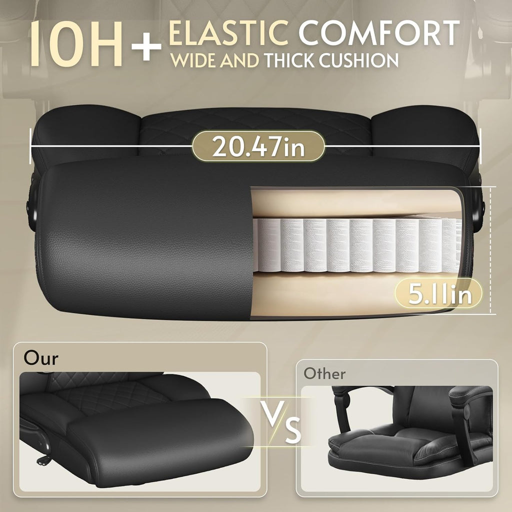 Office Chair,Big and Tall Office Chair,Home Desk Computer Chair, Executive Leather Computer Chair with Lumbar Support& Flip-Up Arms, Rocking Function Swivel Chair for Home Office,Black