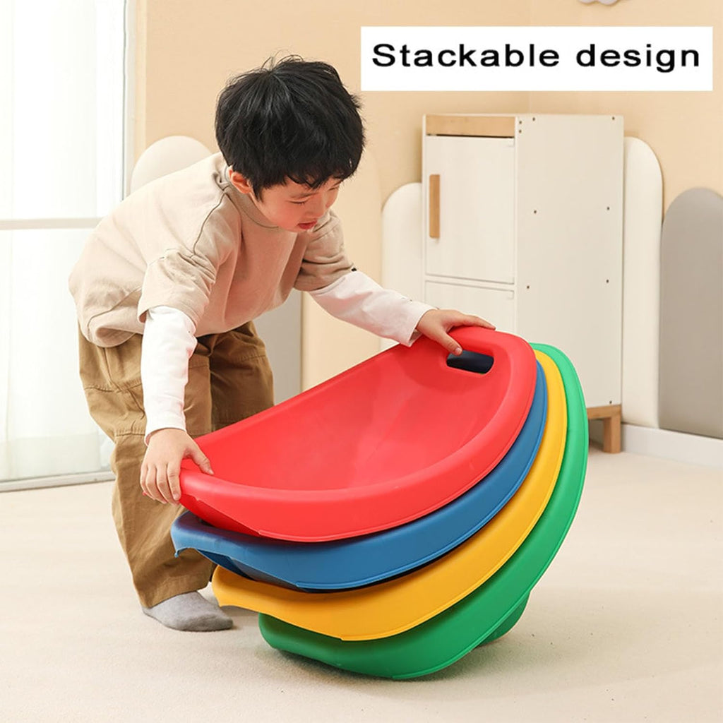 2 Pack Kids Scoop Rocker Chairs Lightweight Stackable & Safe Plastic Floor Seats for Gaming Classrooms Daycares Convenient Green Children's Rocking (Red)