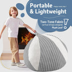 HABUTWAY 2FT Bean Bag Chairs Teardrop Beanbag Chair with Memory Foam Filled Soft Plush Leaf alongside Stripe Faux Fur Washable Cover for Dorm, Bedroom(Plush LGY/WH)