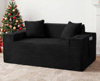 61” Boneless Loveseat Sofa, Comfy Corduroy Boneless Couch with Cup Holders & Storage Pockets, Deep Seat 2-Seater Cloud Couches for Small Space Living Room No Assembly Required, Black