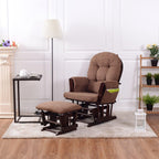 Rocking Chair with Ottoman, Brown, Traditional Style, Wooden, Adjustable Backrest, Recliner, Nursery & Living Room