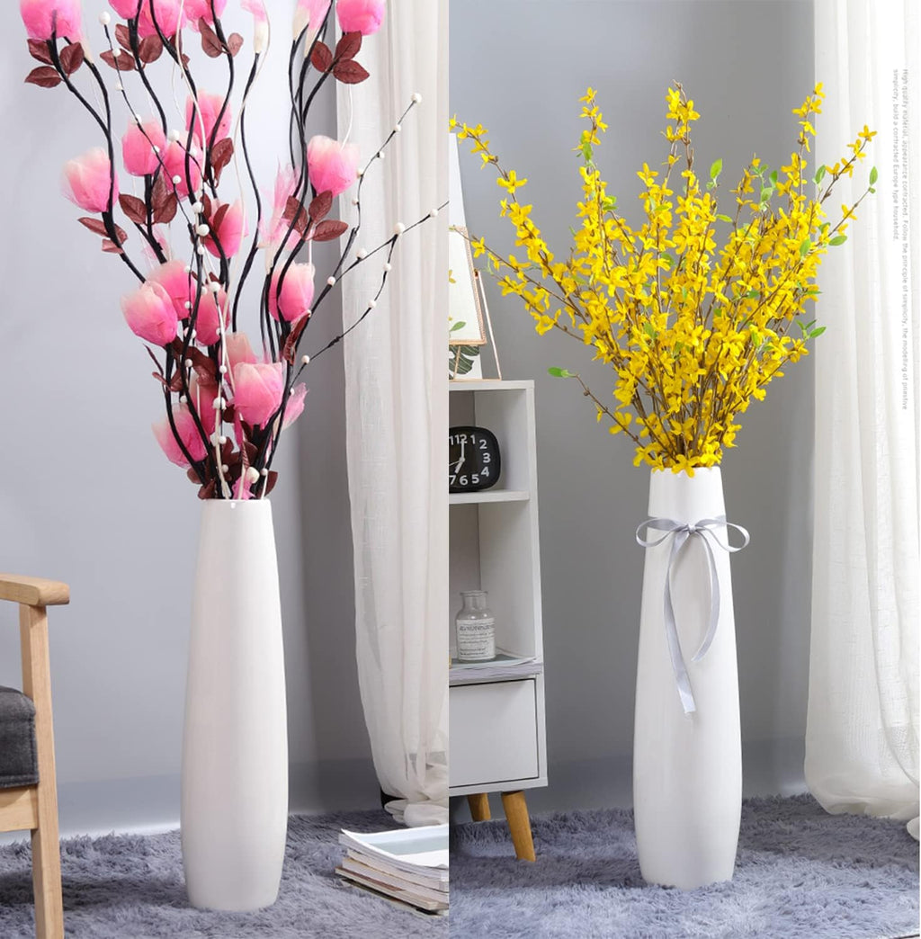 White Ceramic Tall Floor Vase 28 Inches,Flower Holder Decorative Large Vases for Table Centerpieces Shelf Home Decor Living Room Branches Sky-Dried Flower Arrangement Simple Decorative
