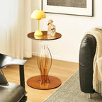 Acrylic Side Table, Clear End Table, Round Drink Table, Modern Nightstand for Living Room, Coffee Tables for Bedroom, Amber