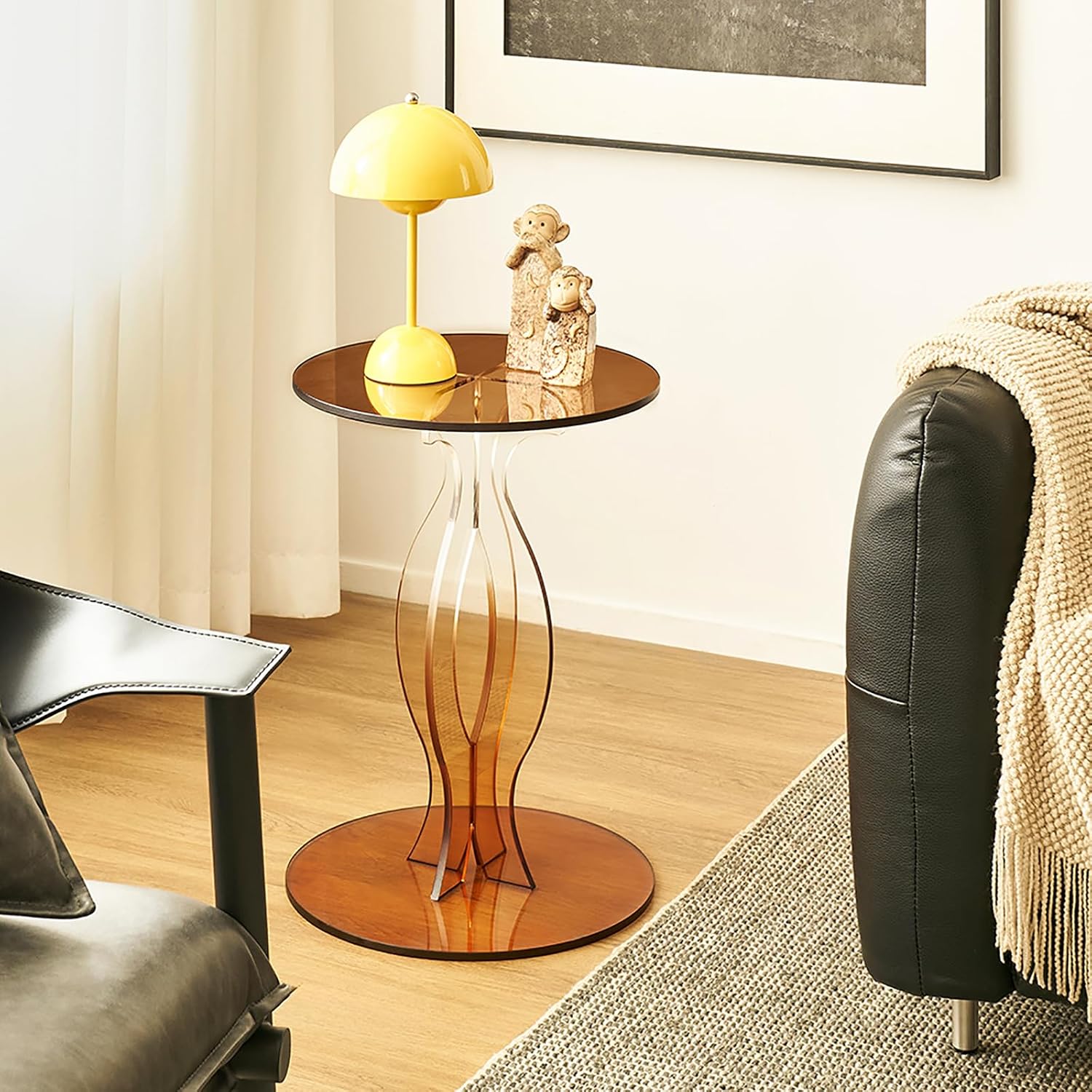 Acrylic Side Table, Clear End Table, Round Drink Table, Modern Nightstand for Living Room, Coffee Tables for Bedroom, Amber