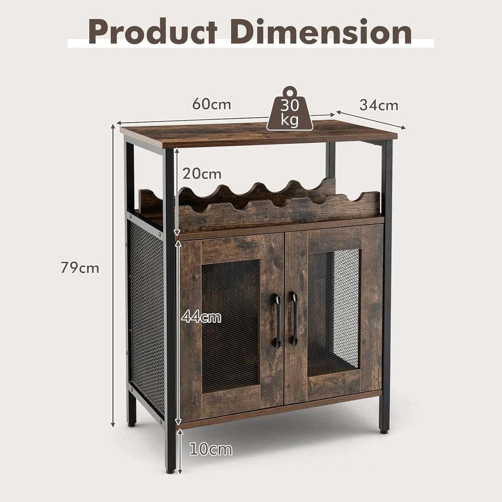 TANGZON Wine Bar Cabinet, Drinks Storage Sideboard with Glass Holder and Removable Bottle Shelf, Freestanding Organizer Cupboard Unit for Home Kitchen