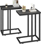 VECELO Universal C-Shaped Side Table, Multi-Functional Snack & TV Tray for Living Room, Bedroom, Black (2 Set)
