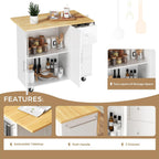 Mobile Kitchen Island on Wheels, Rolling Storage Cart with Drawers, White | 40" Rolling Kitchen Cart , Portable Utility Cart with Locking Casters, for Small Kitchens & Dining Rooms